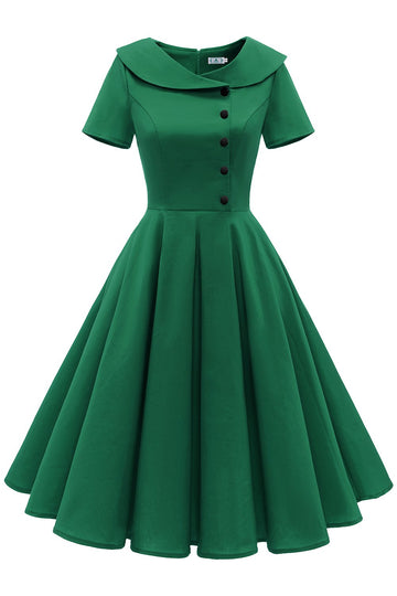 Vestido verde peterpans collar vintage 1950s